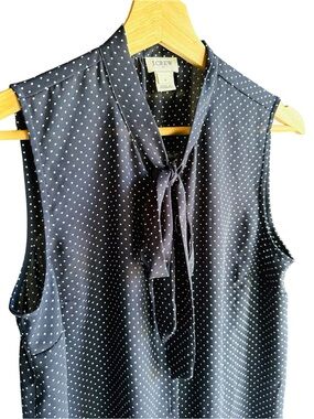 💰J. Crew Navy Blue and White Polka Dot Top with a Tie S